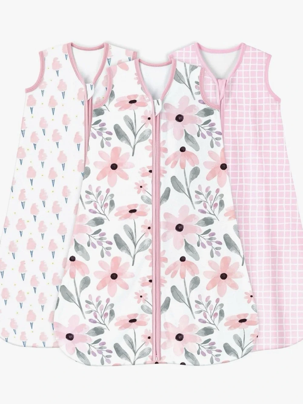 Baby Girls' Pink Floral & Patterned Sleep Sacks - Cozy Zip-Front Pajama Bag